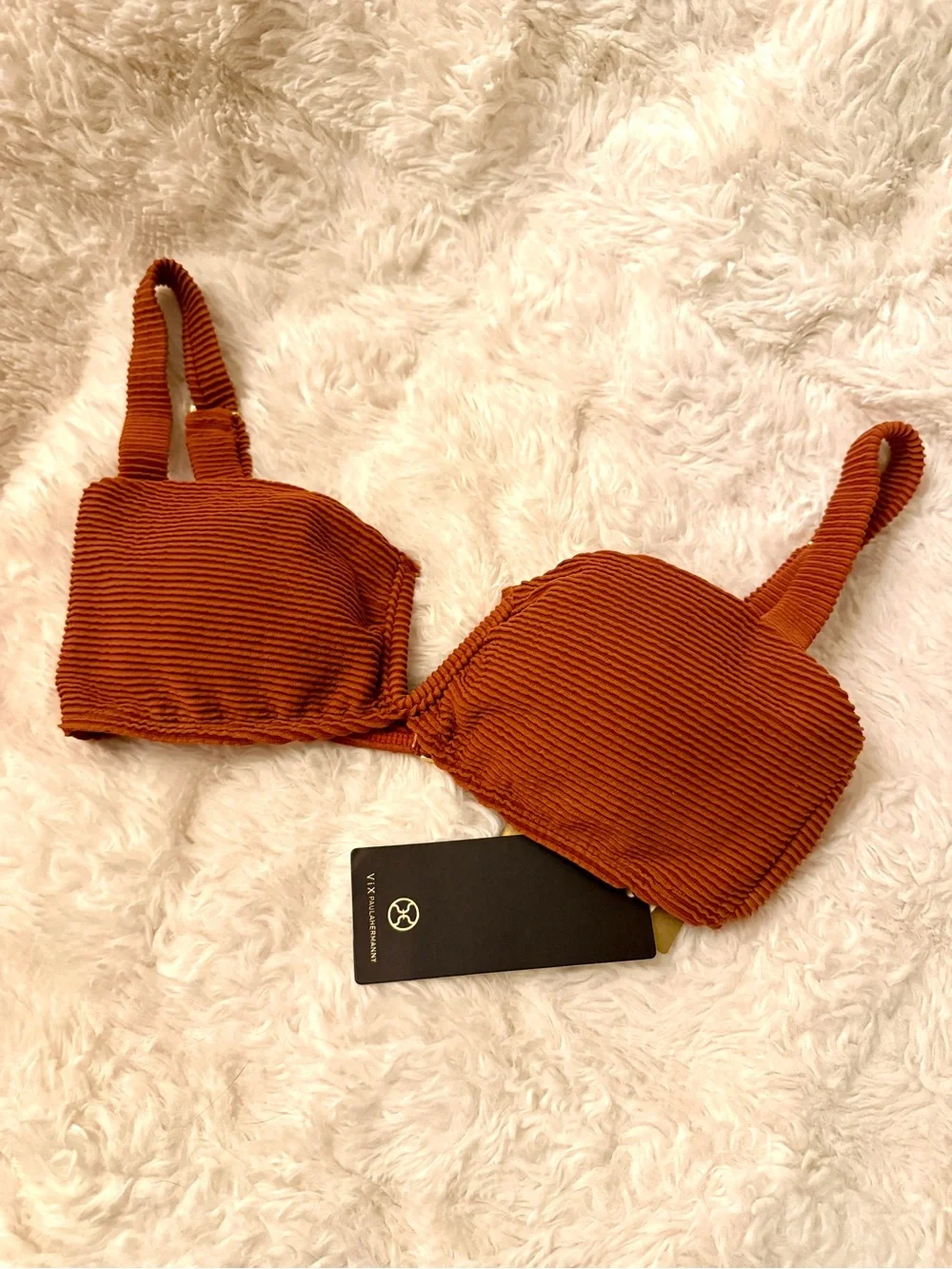 Vix Bikini Top Lina V-cut textured camel and gold bikini top bralette style - Picture 7 of 10